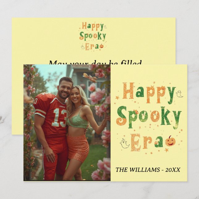 Glad spökig era-kort, familjefoto halloween  (Fram/baksida)