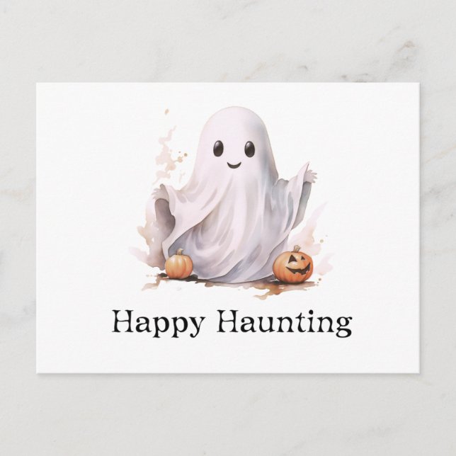 Glad Spökjakt Söt Spöklik Halloween Helg Vykort (Framsida)