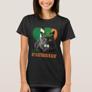 Glad St Catricks dag St Patrick Katt Irländsk Flag T Shirt