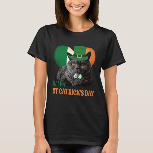 Glad St Catricks dag St Patrick Katt Irländsk Flag T Shirt (Framsida)