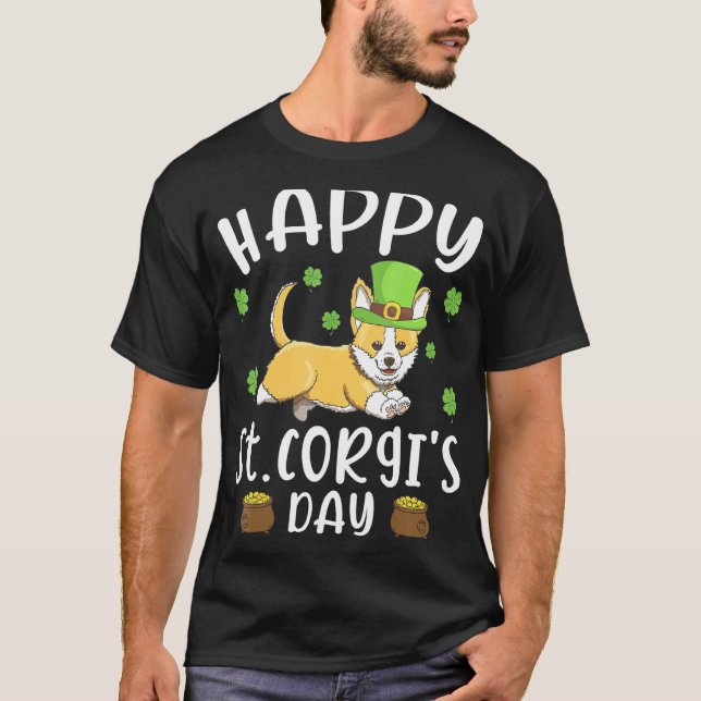 Glad St Corgis dag Rolig Saint Patricks dag Hund T Shirt (Framsida)
