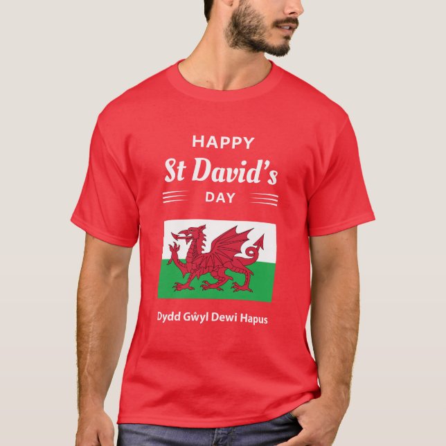 Glad St Davids dag Dydd Gŵyl Dewi Hapus 2 T Shirt (Framsida)
