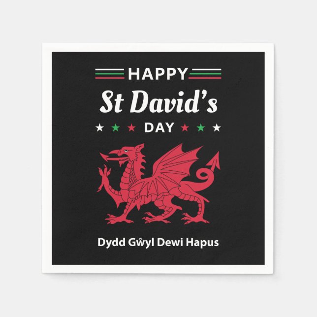 Glad St Davids dag Dydd Gŵyl Dewi Hapus 3 Pappersservett (Framsidan)