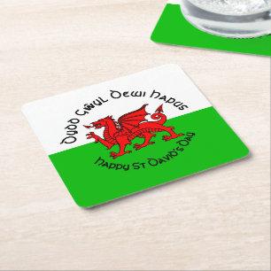 Glad St Davids dag i keltisk stil Underlägg Papper Kvadrat