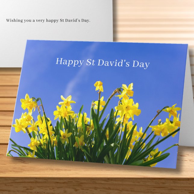 Glad St Davids dag Narcisser Walisisk hälsning Kort (Personalize message inside card, you can also edit Greeting on front if you wish)