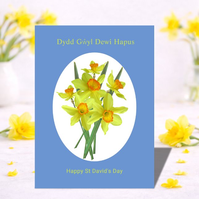 Glad St Davids dag, Wales påskliljor Kort (Add message on reverse to personalize.  All text is editable)