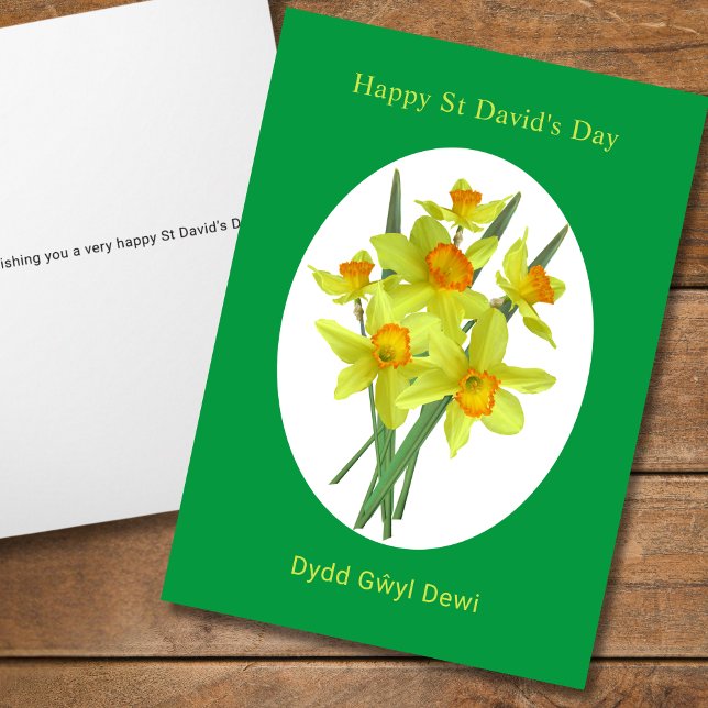 Glad St Davids dag Walesiska Narcisser Kort (Add your message inside to personalize.  all text is editable)