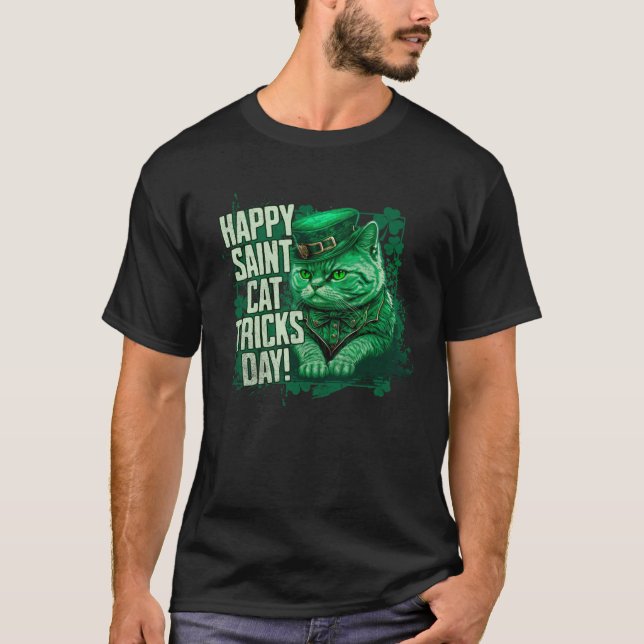 Glad St Katt Tricks Dag Saint Paddy´s Dag Leprecha T Shirt (Framsida)