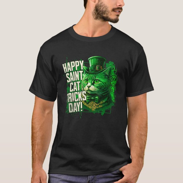 Glad St Katt Tricks Dag Saint Paddys Dag Leprechau T Shirt (Framsida)