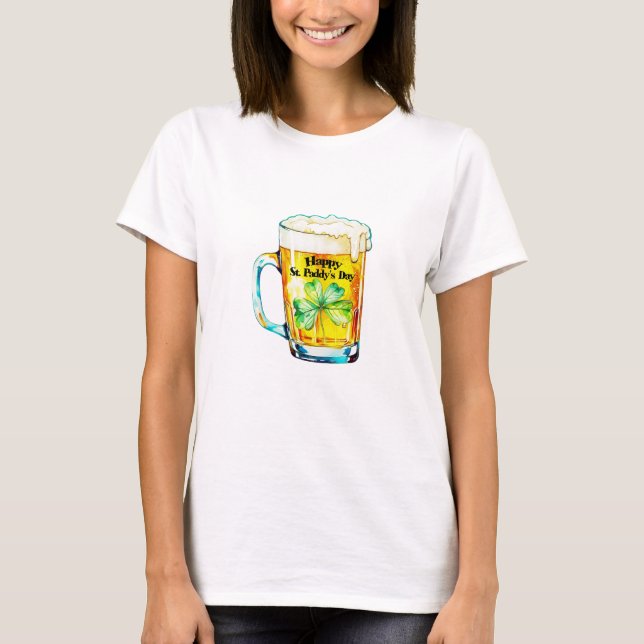Glad St Paddys dag Ölbmugge Shamrock Irländsk stol T Shirt (Framsida)