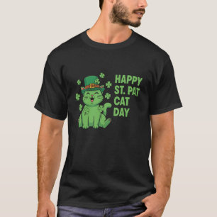 Glad St Pat Katt Dag Meow Irländsk Leprechaun Katt T Shirt