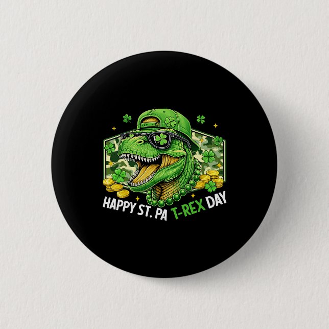 Glad St Pat-rex dag Dinosaurie Kamouflage St Patri Knapp (Framsida)