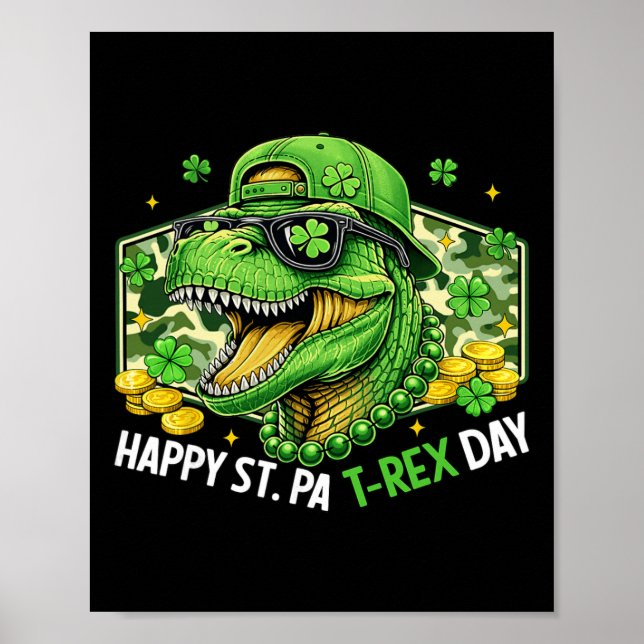 Glad St Pat-rex dag Dinosaurie Kamouflage St Patri Poster (Framsidan)
