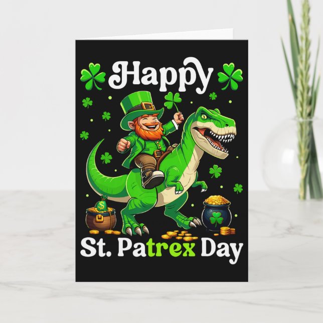 Glad St Pat-rex Dag St Patricks Dag Leprechaun Ri Kort (Framsida)