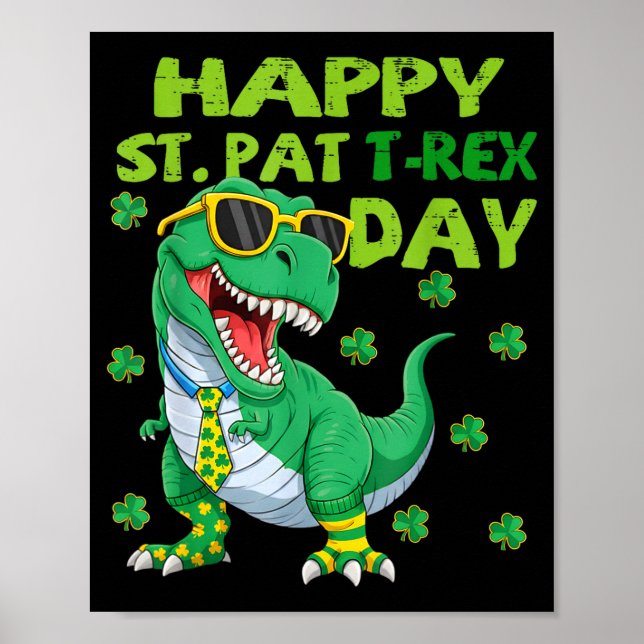 Glad st pat trex dag dino st patricks dag småbarn poster (Framsidan)