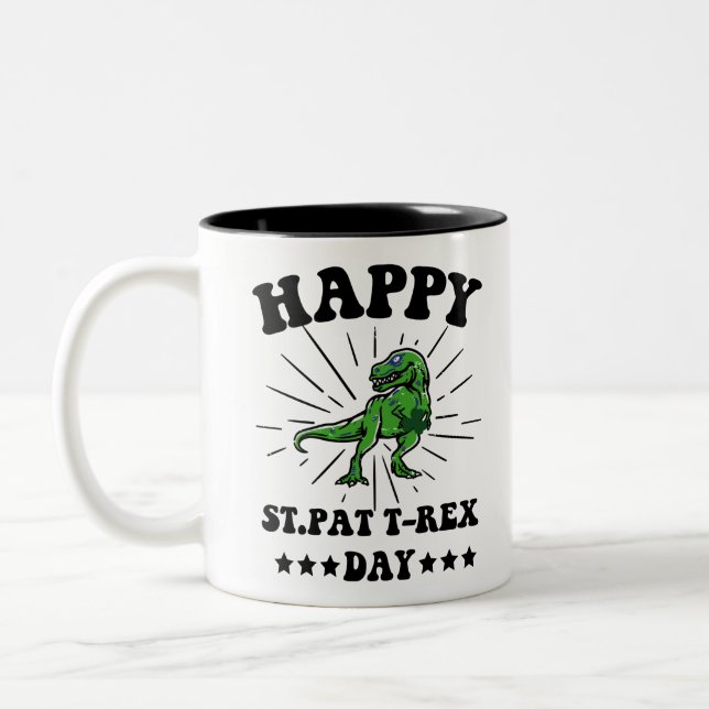 Glad St Pat Trex Dag Dino St Patricks Dag Två-Tonad Mugg (Vänster)