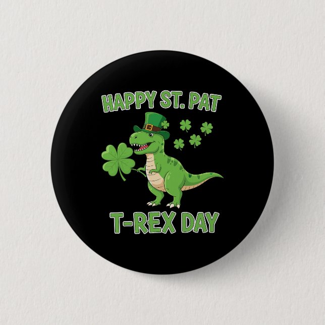 Glad St Pat Trex Dag Rolig Dinosaur Shamrock Tur Knapp (Framsida)