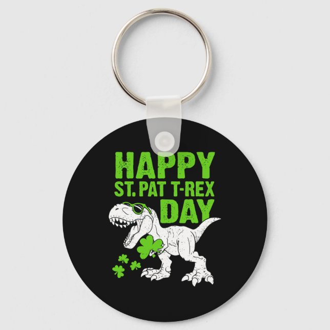 Glad St Pat Trex Dag St Patricks Dinosaur Småbarn Nyckelring (Framsida)