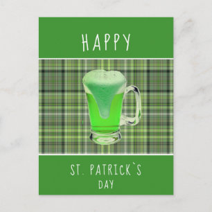 Glad St. Patrick`s dag Grönt Öl Irländskt Mönster Vykort