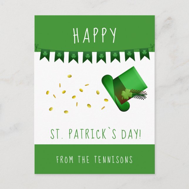 Glad St. Patrick`s dag Guld och Hatt Vykort (Framsida)