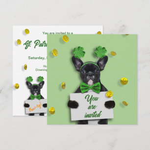 Glad St. Patrick’s Day Klöver Söt Fransk Bulldog Inbjudningar