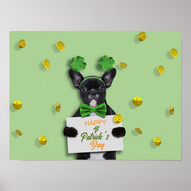Glad St. Patrick’s Day Söt fransk bulldogg Klöver Poster (Framsidan)