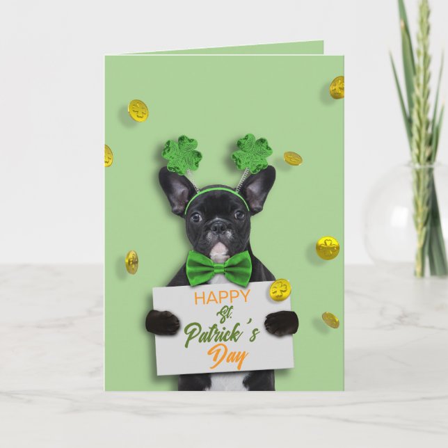Glad St. Patrick’s Day Söt fransk bulldogg-mynt  Kort (Framsida)