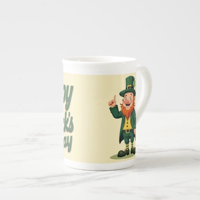 Glad St. Patrick’s Day Söt Tomte Benporslin Mugg (Framsida höger)