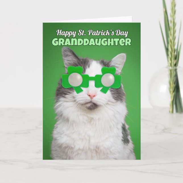 Glad St. Patricks dag barnbarn katt humor Kort (Framsida)