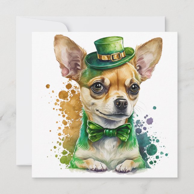 Glad St. Patricks dag chihuahua valp Julkort (Framsida)