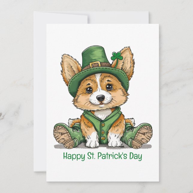 Glad St. Patricks dag Corgi Hund Julkort (Framsida)