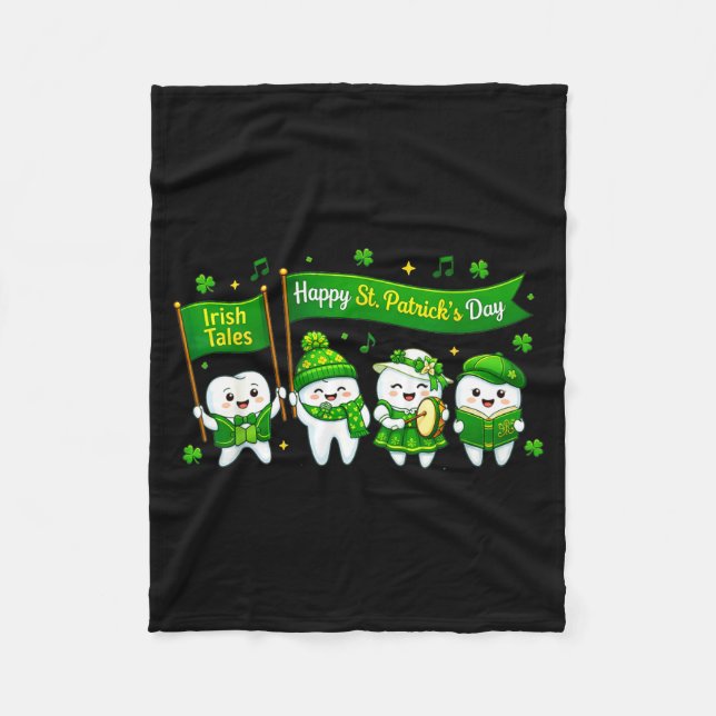 Glad st patricks dag dentala tand karaktärer fleecefilt (Framsidan)