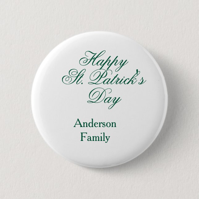 Glad St. Patrick's dag familjenamn grön minimal Knapp (Framsida)