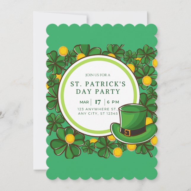 Glad St Patricks dag-fest Leprechaun & Shamrocks Julkort (Framsida)