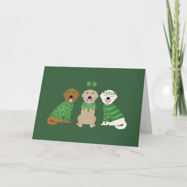 Glad St. Patricks dag Golden Retriever Hundar Helgkort (Framsida)