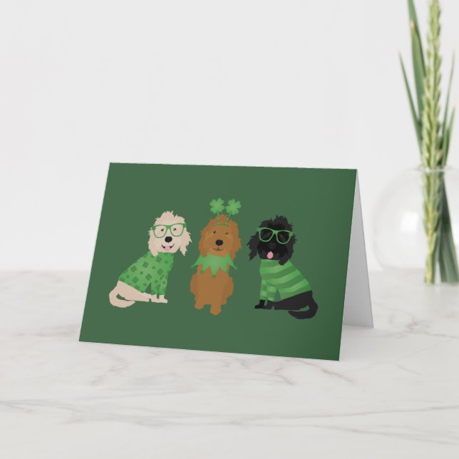Glad St. Patricks dag Goldendoodle Hundar Helgkort (Framsida)