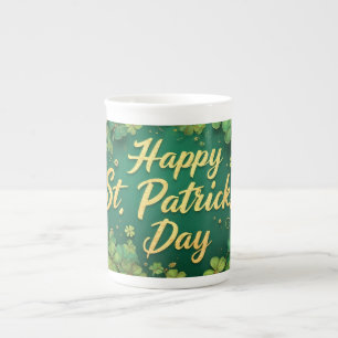 Glad St. Patricks dag Klöver Design Benporslin Mugg