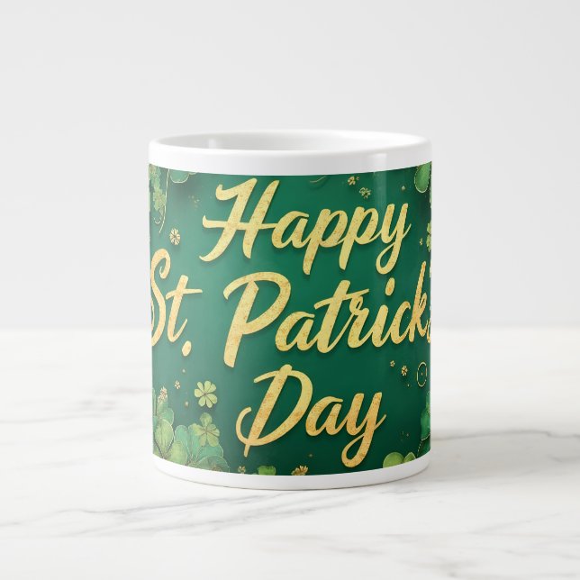 Glad St. Patricks dag Klöver Design Jumbo Mugg (Framsidan)
