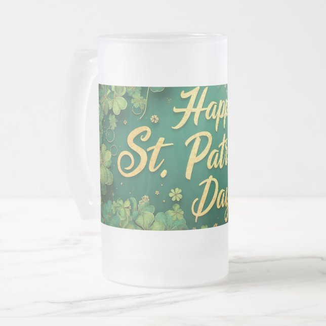 Glad St. Patricks dag Klöverdesign Frostat Ölglas (Framsida vänster)