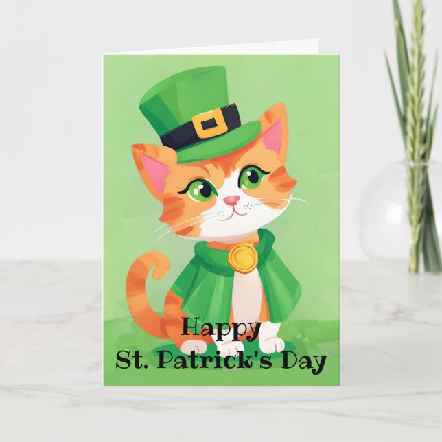 Glad St. Patricks dag Lekfull Katt Semesterkort Helgkort (Framsida)