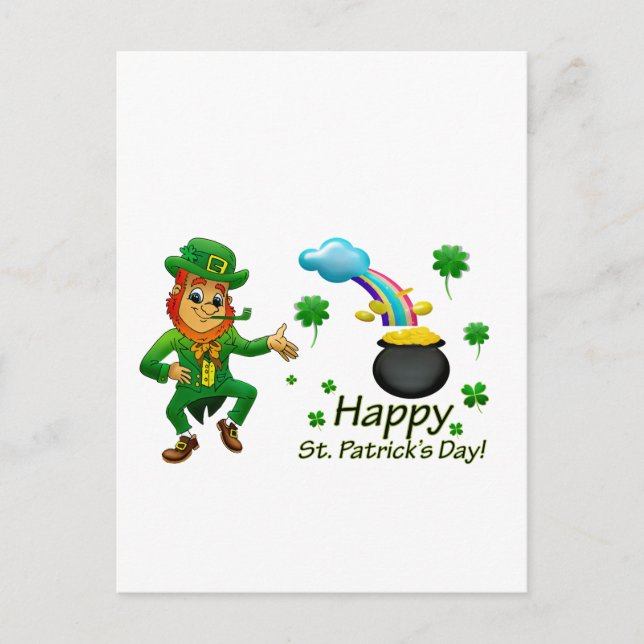 Glad St. Patricks dag Leprechaun Regnbåge  Vykort (Framsida)