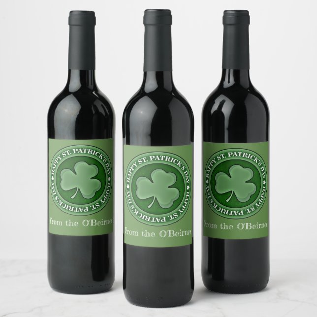 Glad St. Patricks dag Lucky Shamrock Anpassad Vinflaska Etikett (Flaskor)