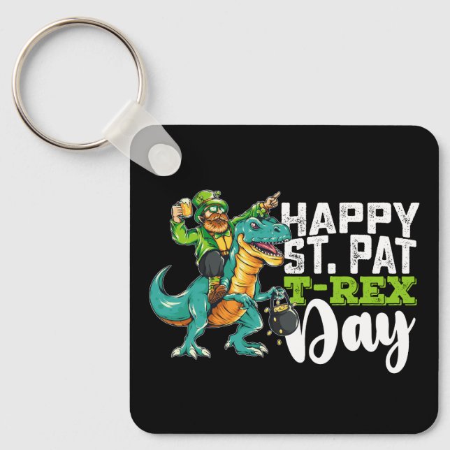 Glad St. Patricks dag Pat T Rex Dinosaurie Nyckelring (Framsida)