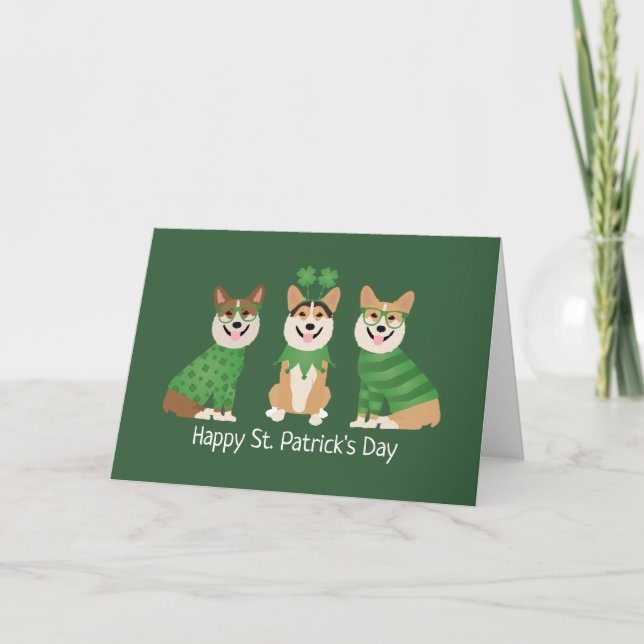Glad St. Patricks dag Pembroke Welsh Corgi Hundar Helgkort (Framsida)