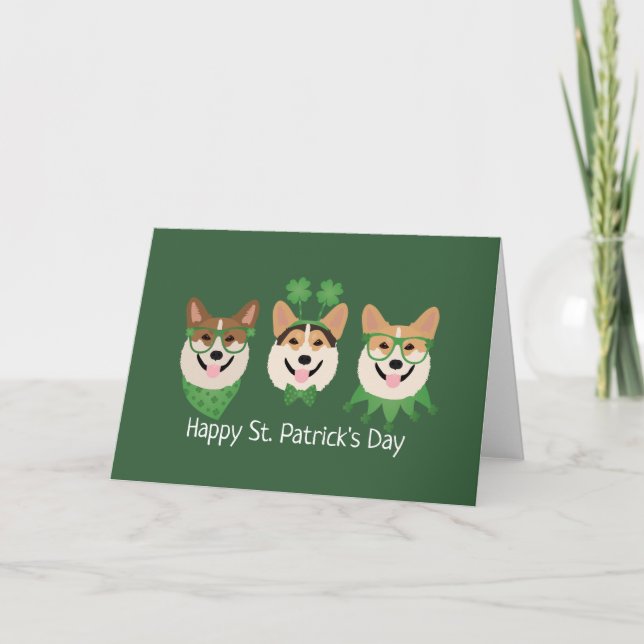 Glad St. Patricks dag Pembroke Welsh Corgi Hundar Helgkort (Framsida)