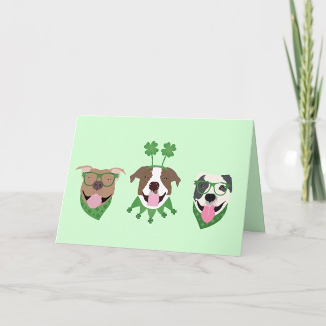 Glad St. Patricks dag Pit Bull Hundar Helgkort (Framsida)