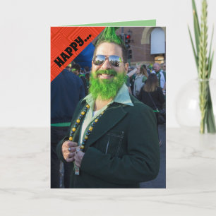 GLAD ST.PATRICKS DAG ROlig MAN MED GRÖNT HÅR  Kort