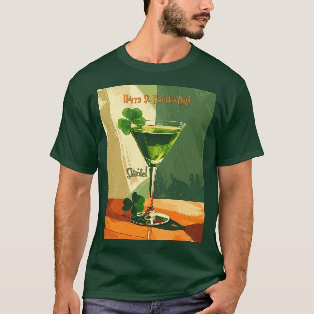 Glad St. Patricks dag Shamrock Martini  T Shirt (Framsida)