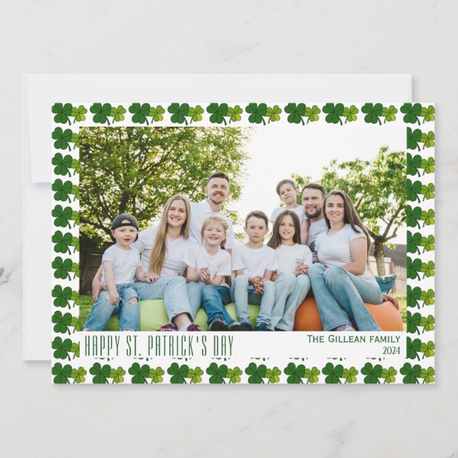 Glad St. Patricks dag Shamrocks familj 1 foto Julkort (Framsida)