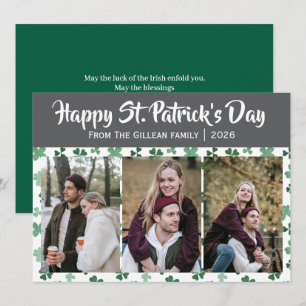 Glad St. patricks dag Shamrocks familj 3 foto Julkort